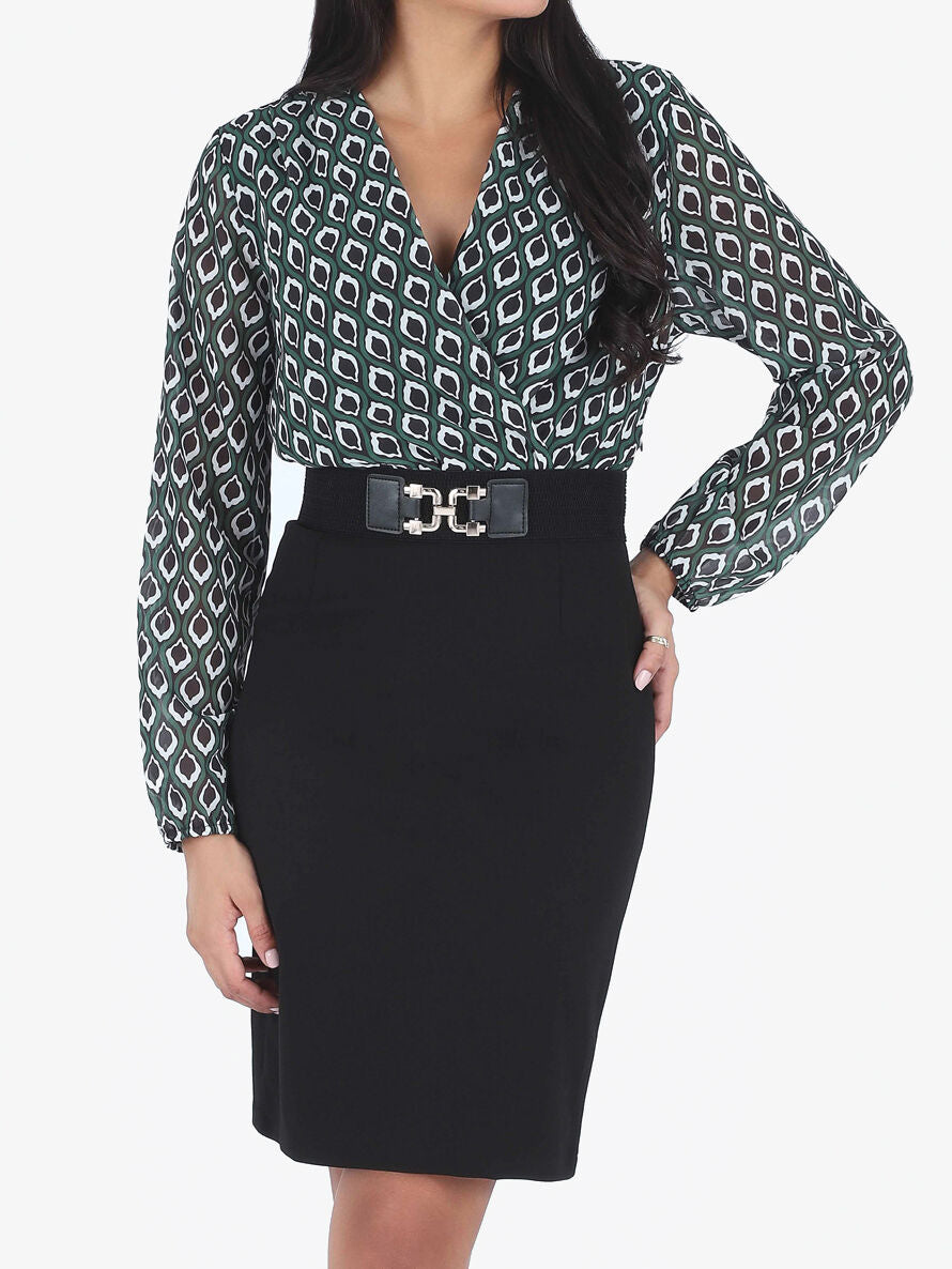 Robe courte col cache-coeur imprimé graphique - Vert - 4