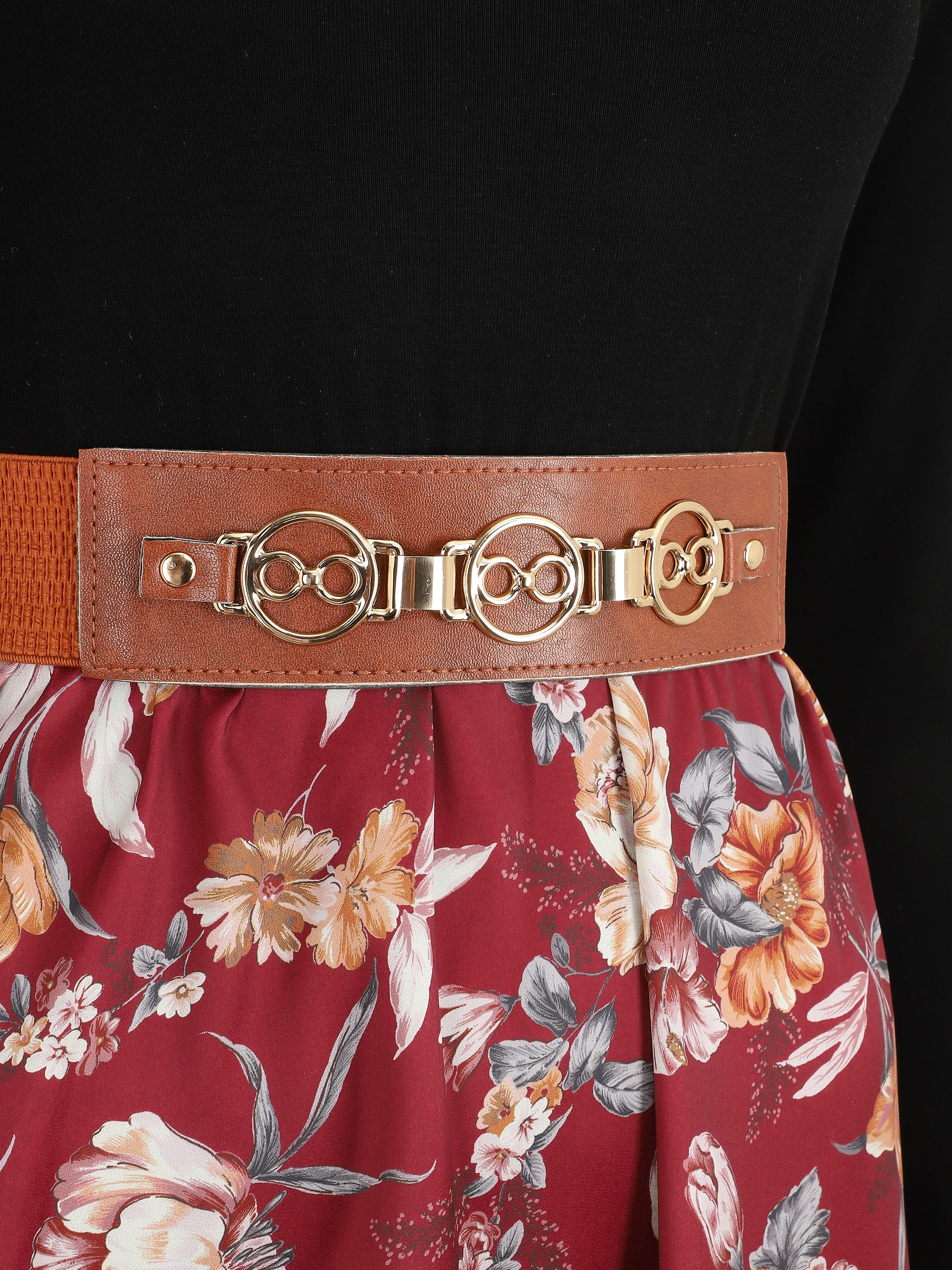Robe bicolore à imprimé floral - Bordeaux - 3