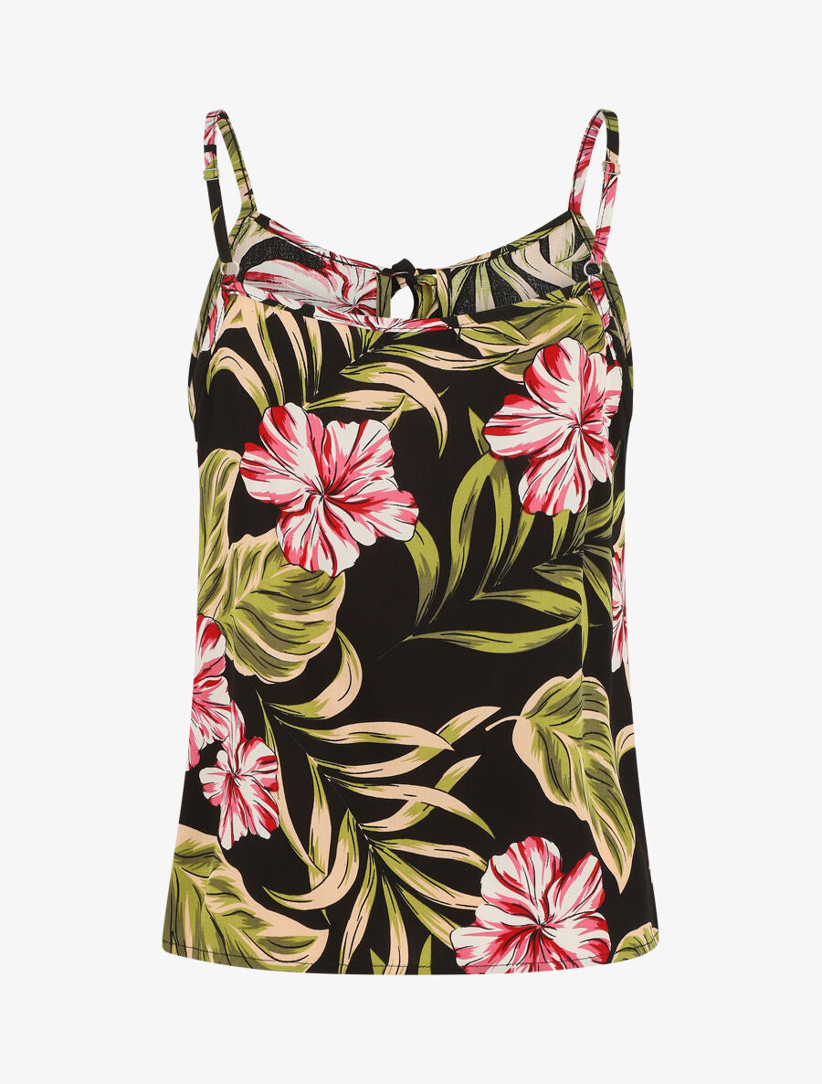Caraco volanté à imprimé fleurs tropicales - Noir - 2