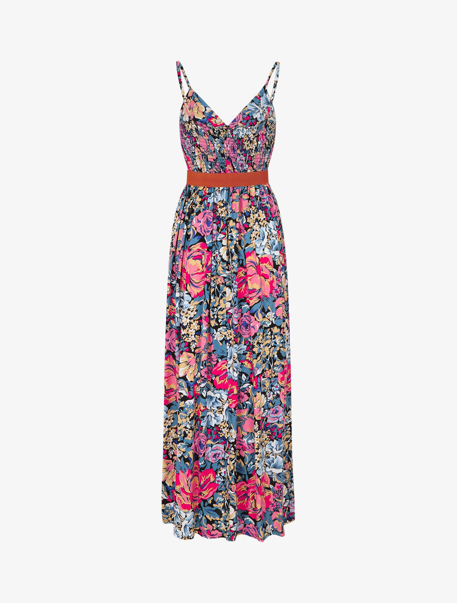 Robe longue empire imprimé fleuri - Noir - 2