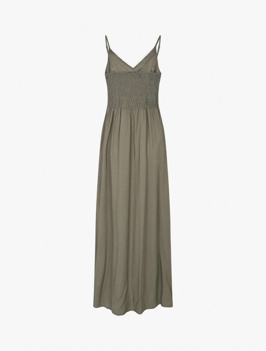 Robe longue droite unie - Kaki - 2