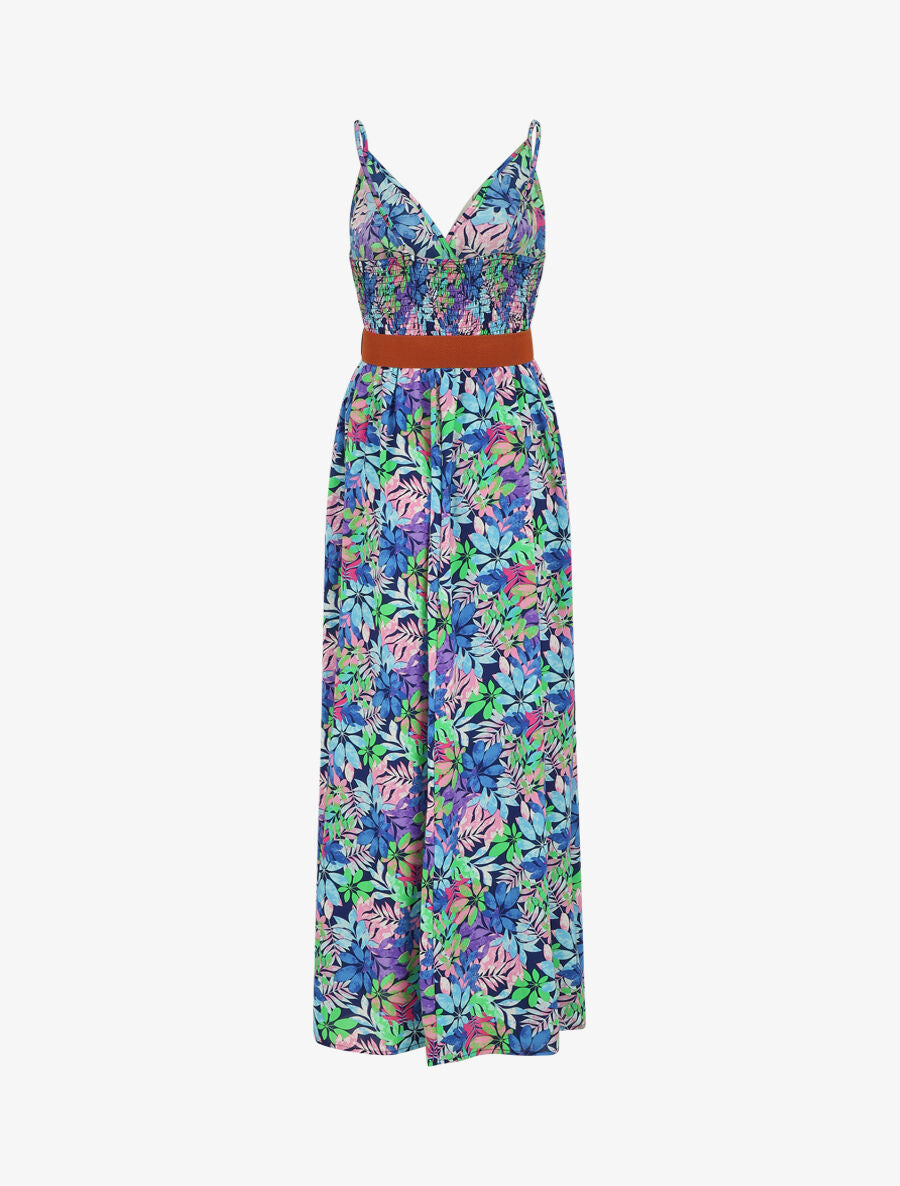 Robe longue imprimé feuilles sauvages à bretelles - Bleu - 3