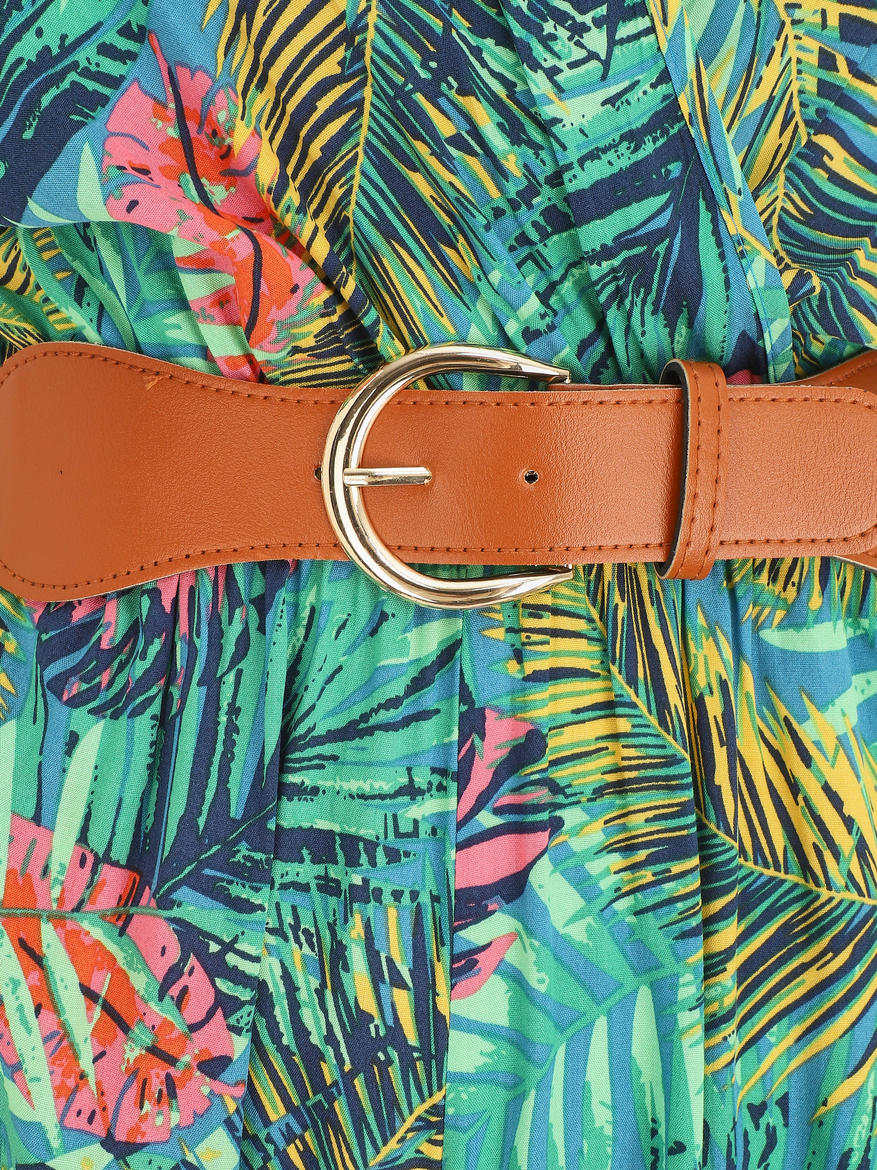 Combinaison droite manches courtes imprimé tropical - Vert - 3