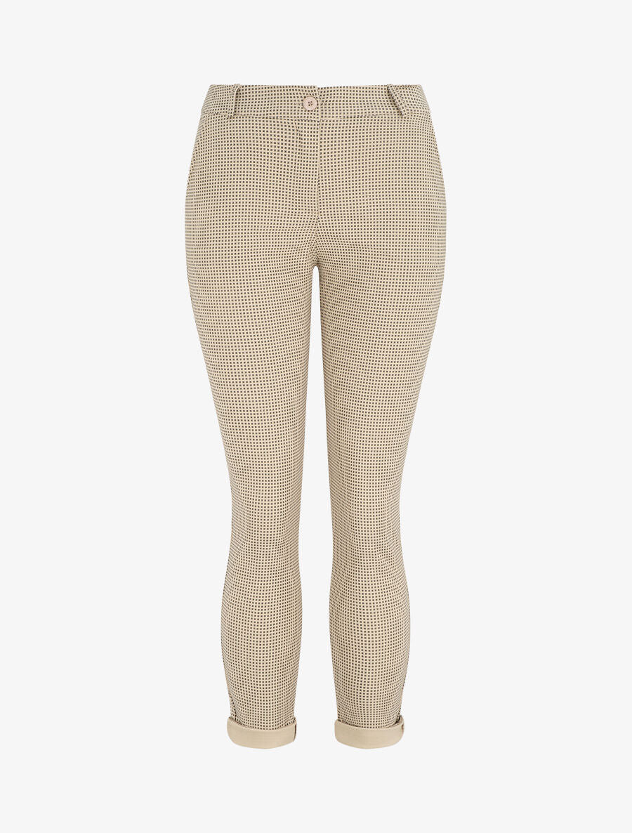 Pantalon droit taille haute imprimé petits points - Beige - 1