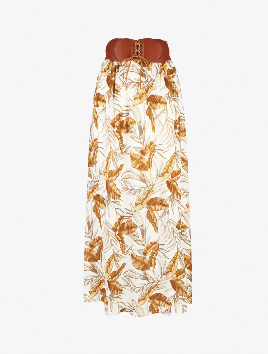 Jupe imprimée à taille haute ceinture stylisée - Blanc - 5