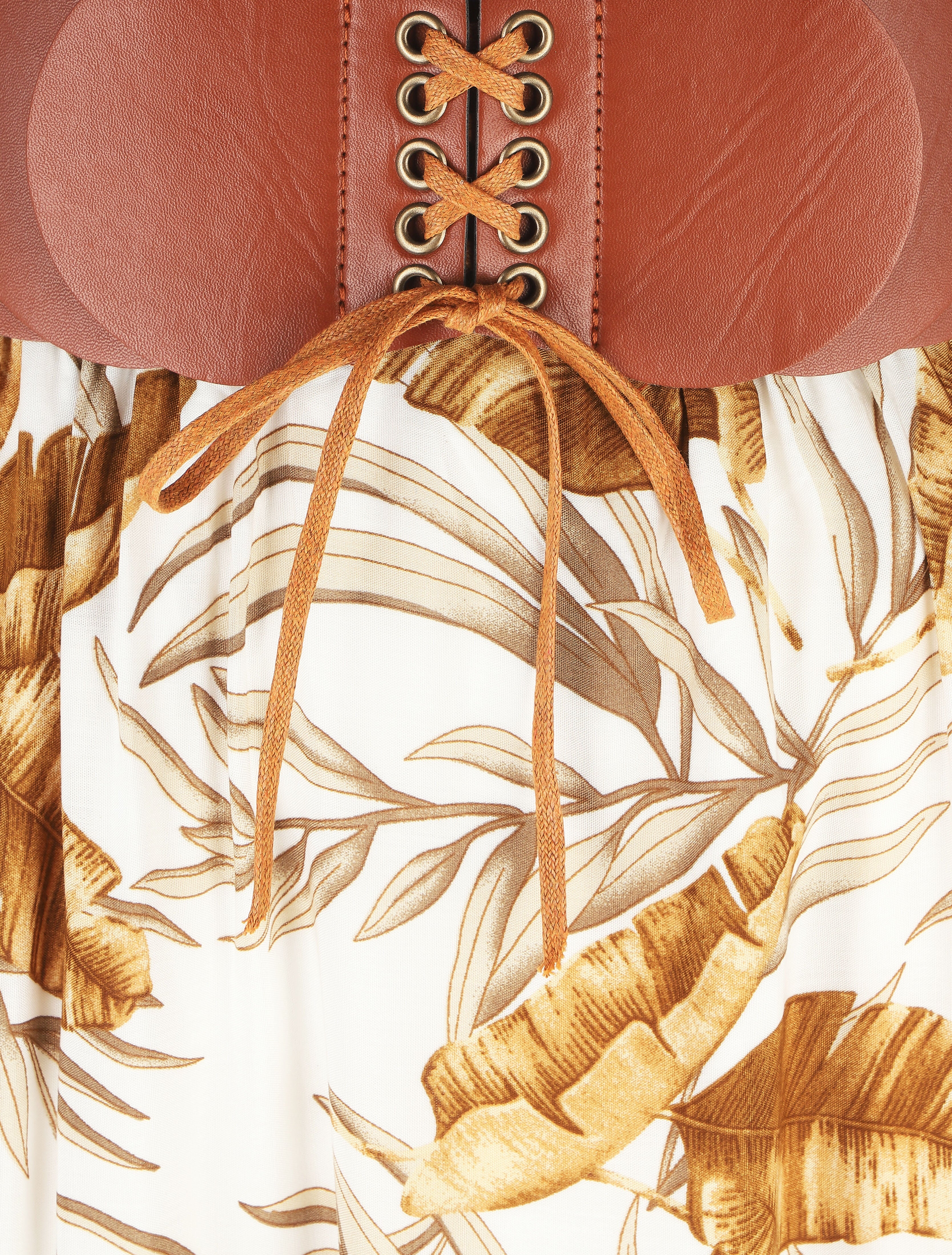 Jupe imprimée à taille haute ceinture stylisée - Blanc - 3