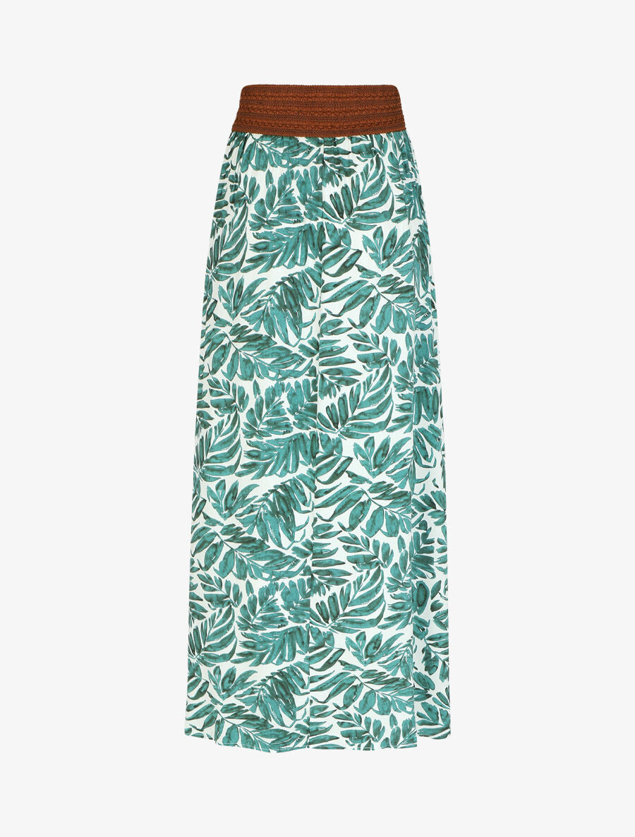 Jupe longue évasée imprimé feuilles - Vert - 2