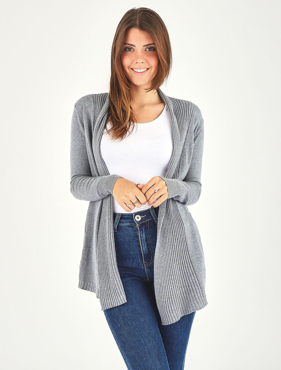 Gilet long en maille - Gris - 4