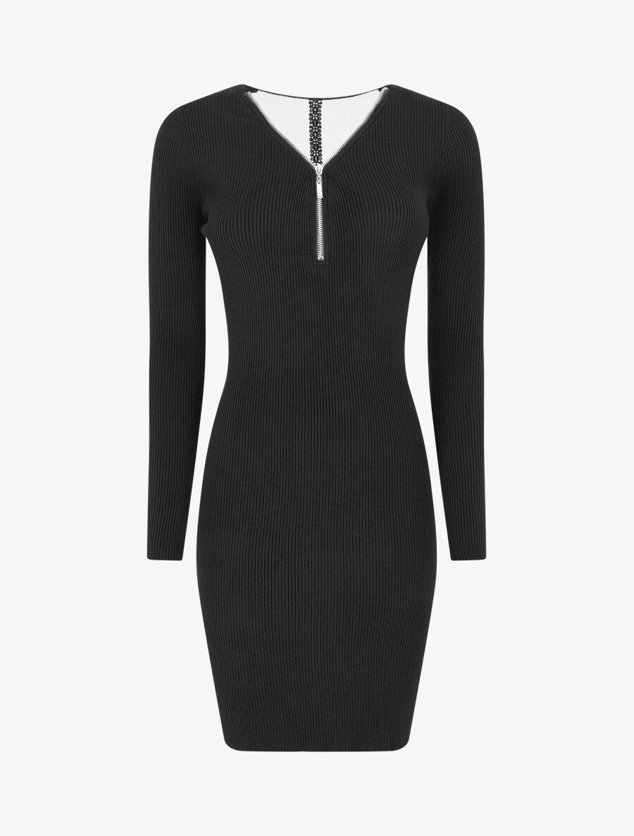 Robe pull côtelé à dos ajouré - Noir - 4