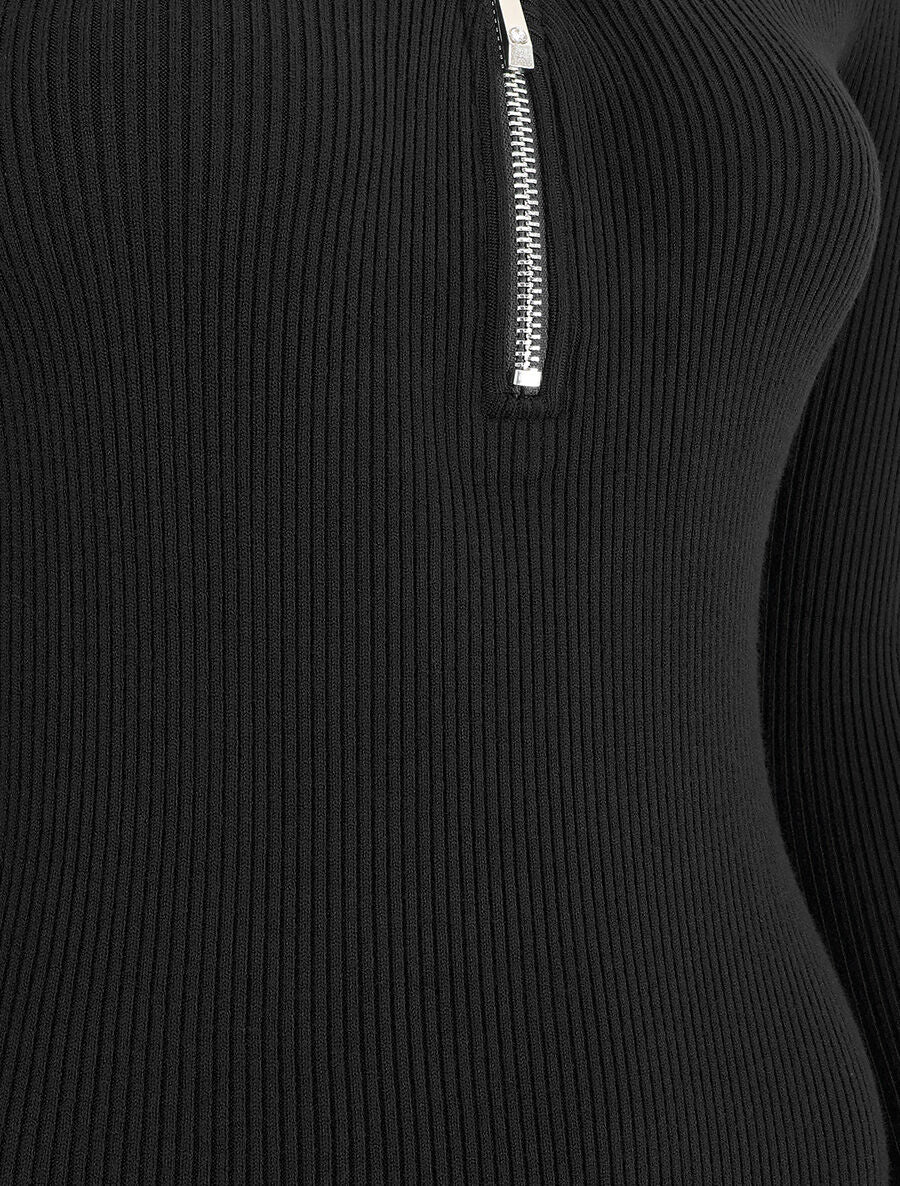 Robe pull côtelé à dos ajouré - Noir - 3