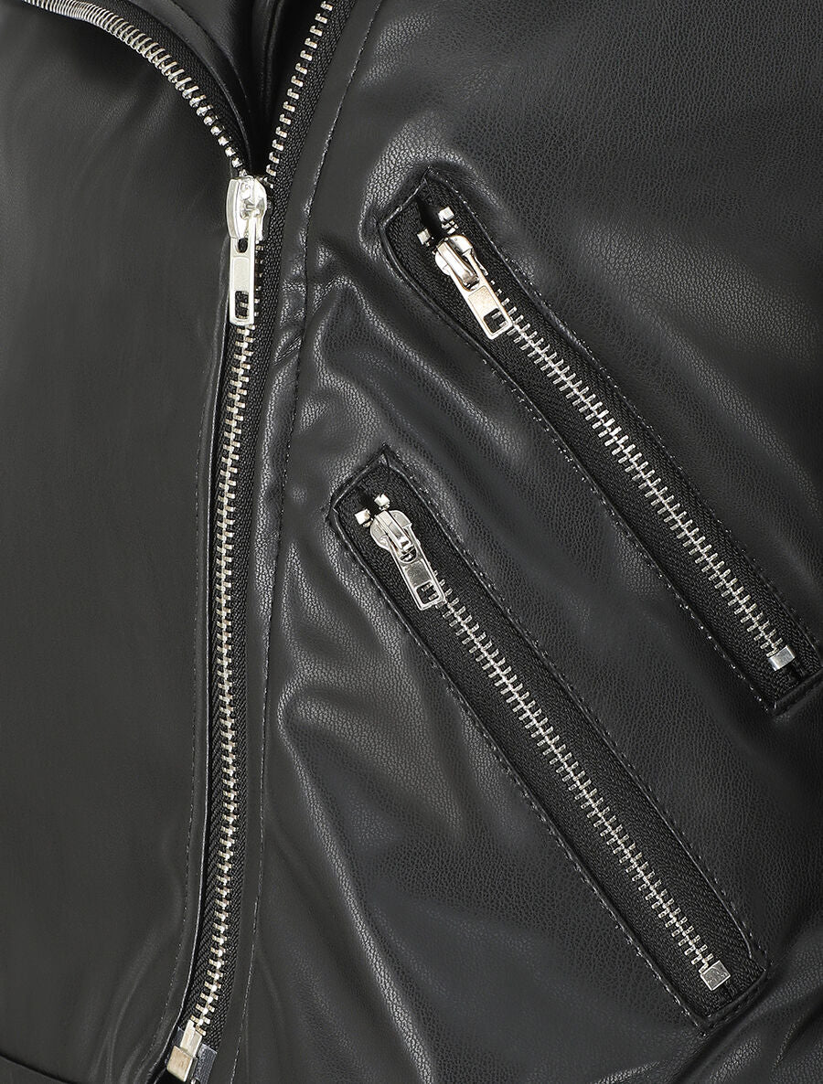 Veste style perfecto coupe droite en simili - Noir - 3