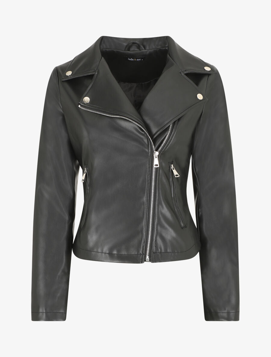 Veste droite style perfecto en simili - Noir - 7