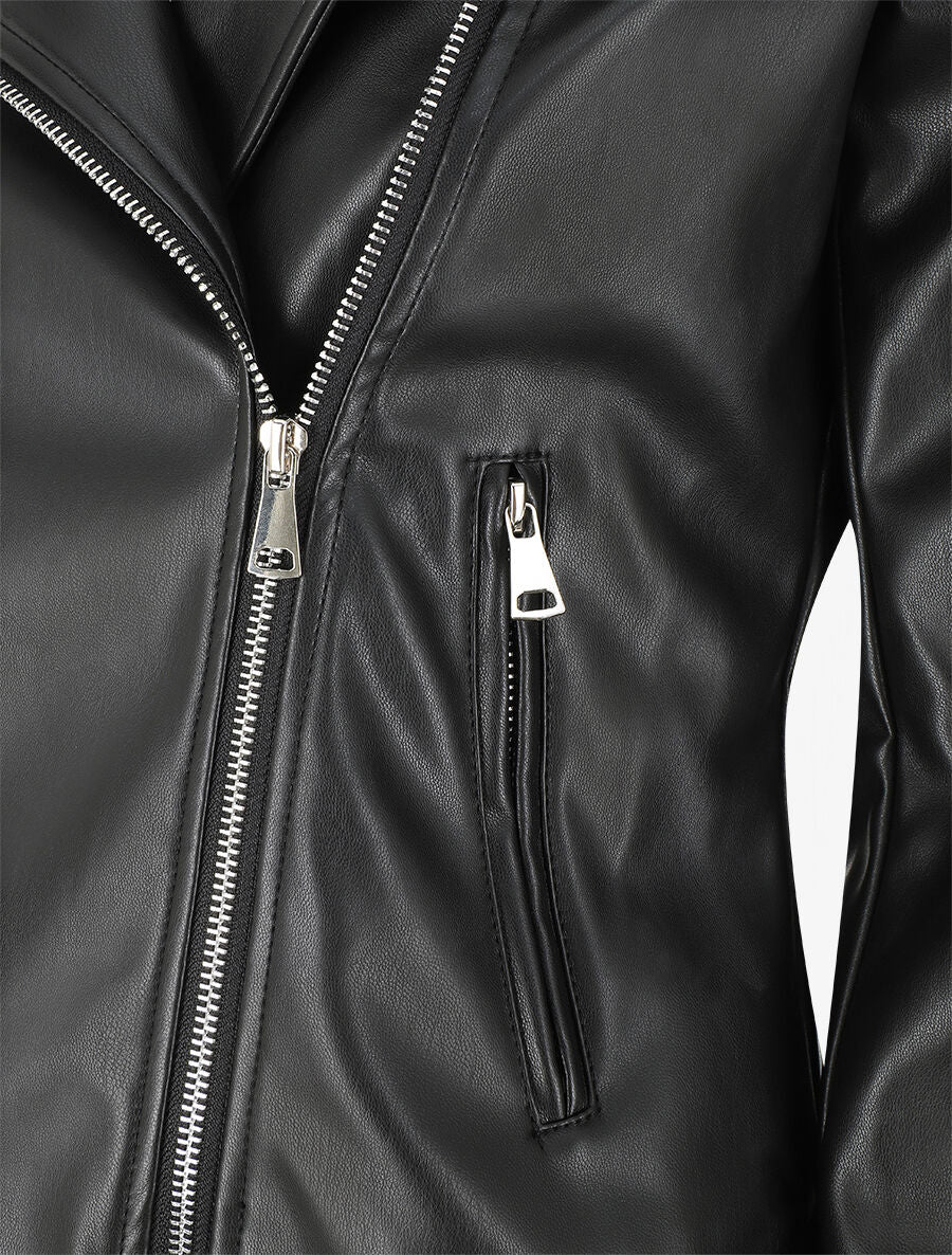 Veste droite style perfecto en simili - Noir - 3