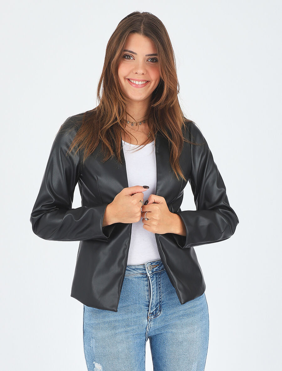 Veste en simili - Noir - 4