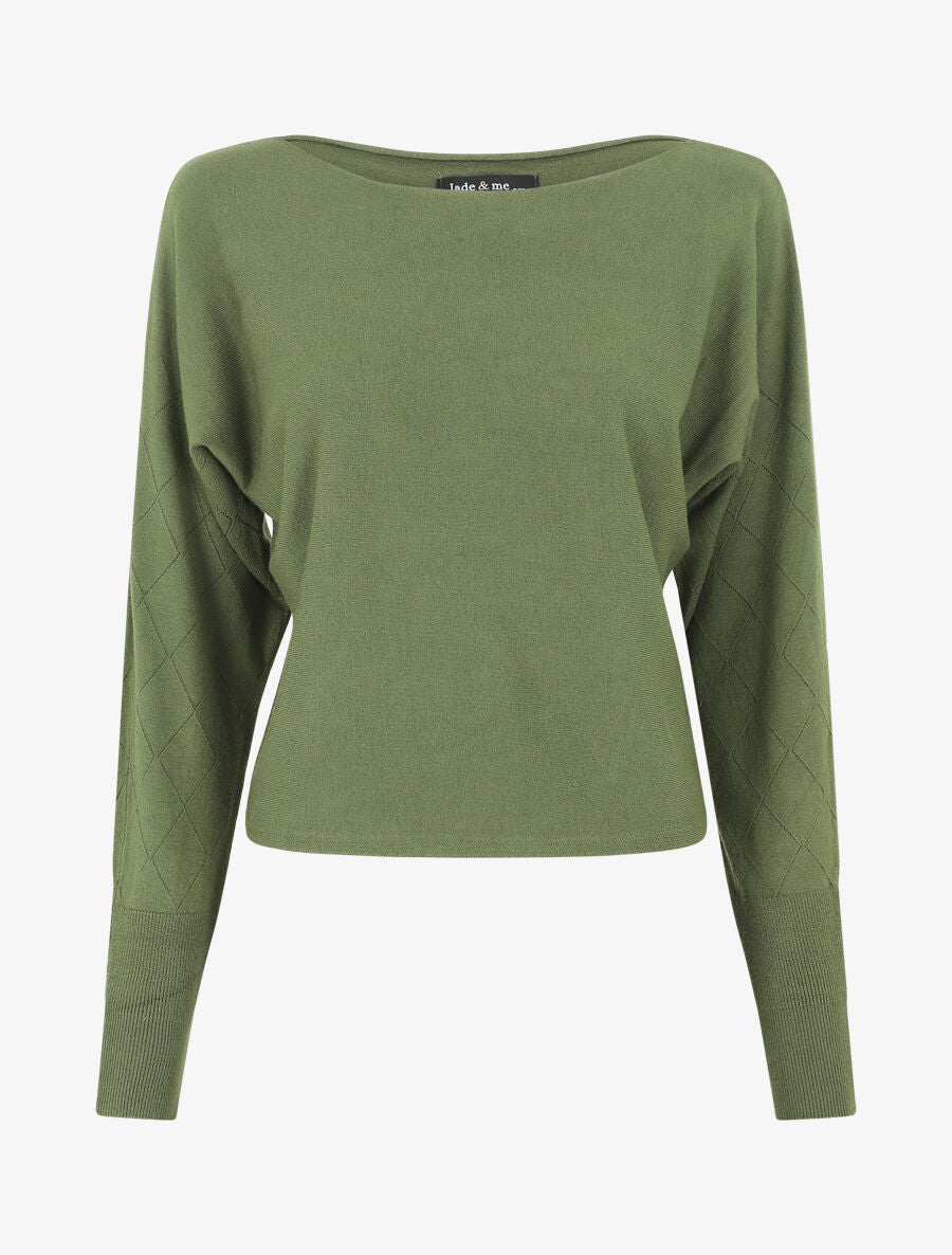 Pull uni à manches et imprimé losanges - Kaki - 1