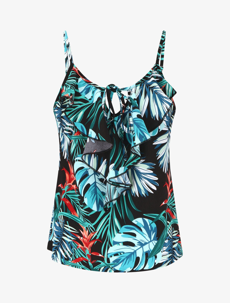 Caraco volanté imprimé feuillage - Bleu - 4