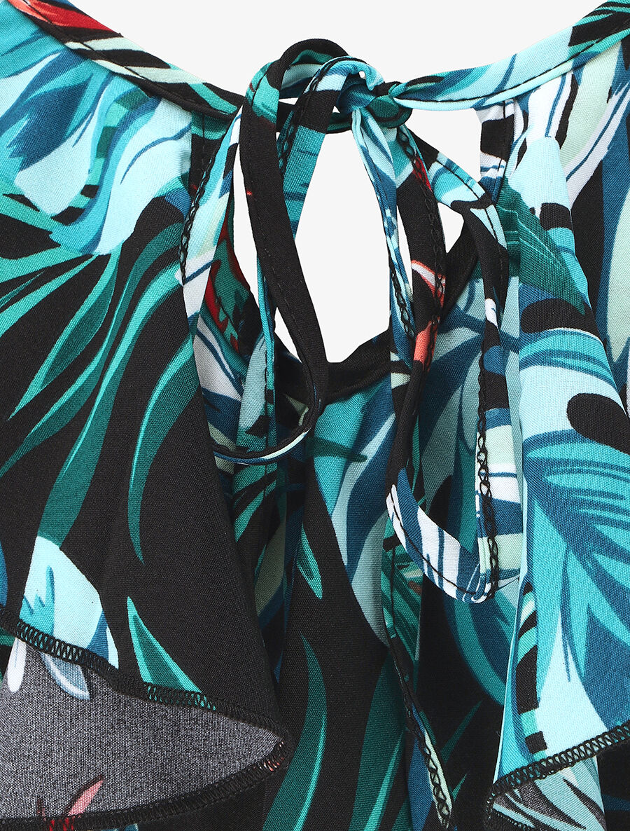 Caraco volanté imprimé feuillage - Bleu - 3