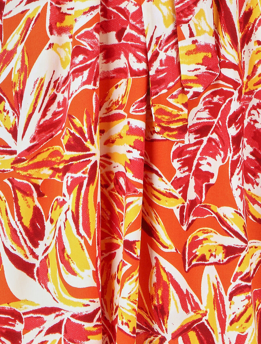 Robe mi-longue imprimé feuillage - Rouge - 3