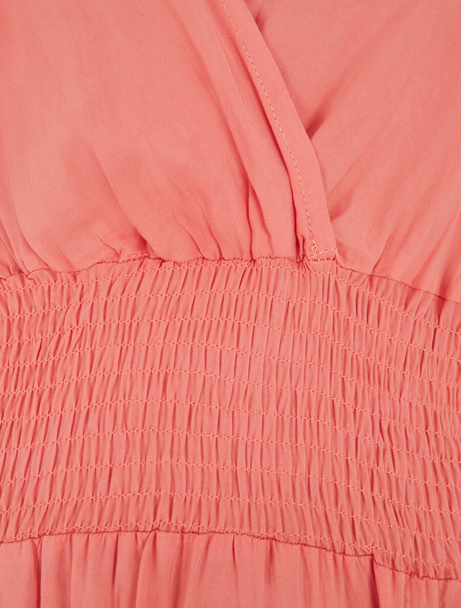 Robe longue élastiquée et liens à nouer - Corail - 3