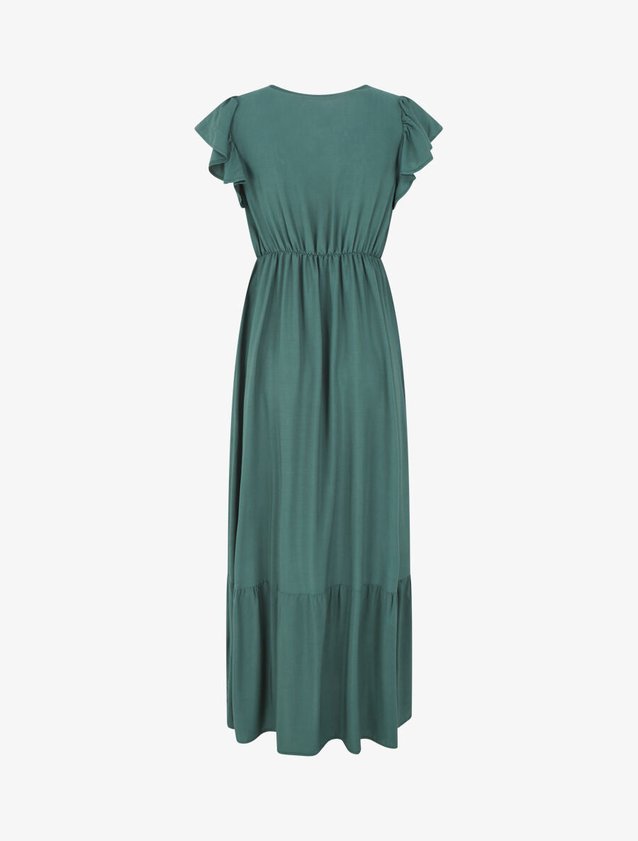 Robe longue évasée unie - Vert foncé - 2