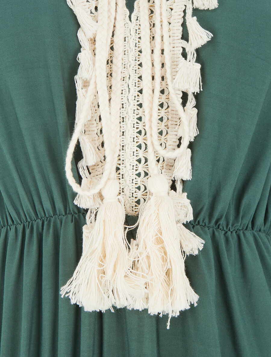Robe longue évasée unie - Vert foncé - 3