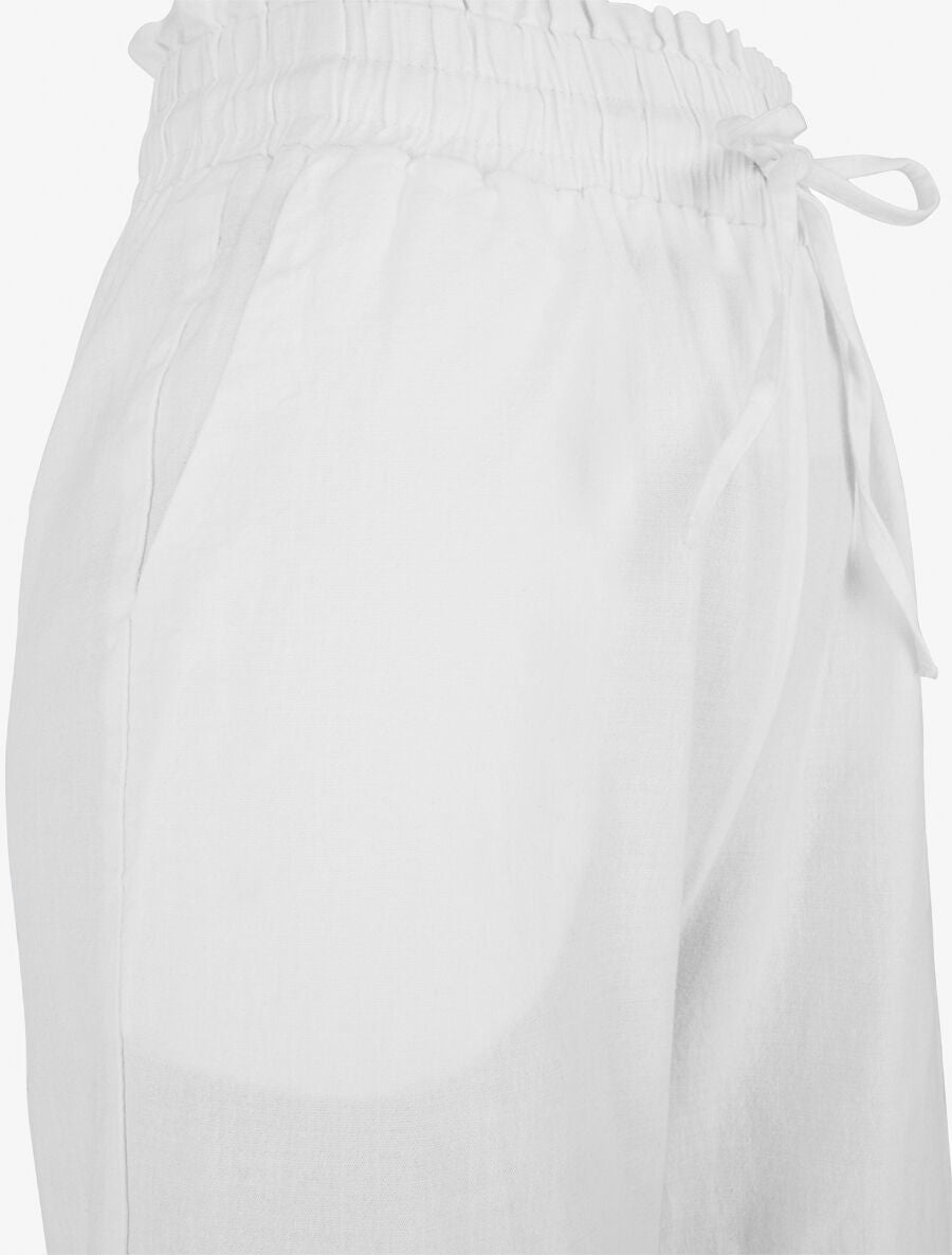 Pantalon uni élastiqué effet lin - Blanc - 3