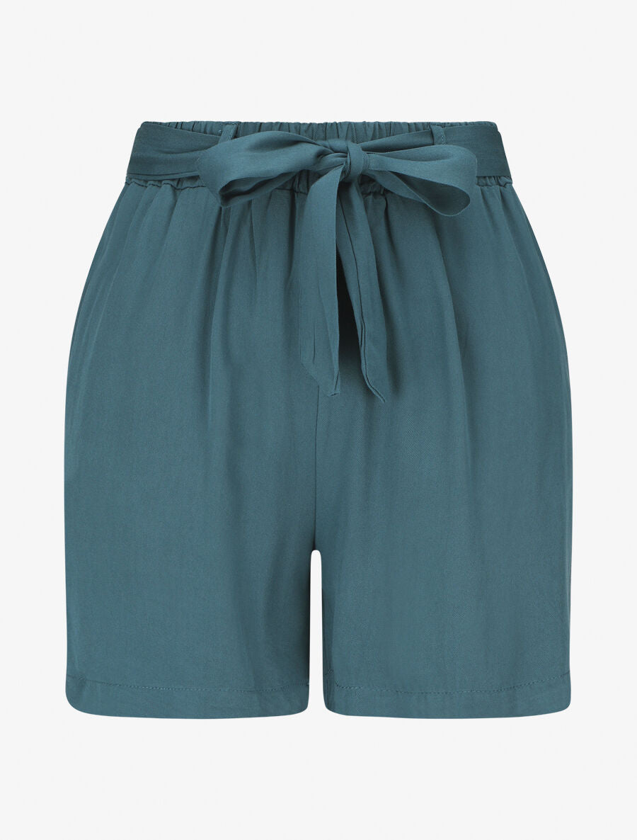 Short fluide uni et ceinturé - Bleu canard - 4