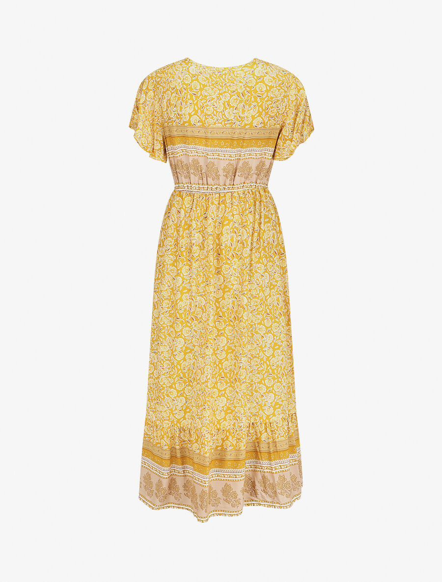 Robe longue à fleurs et manches courtes - Jaune - 2