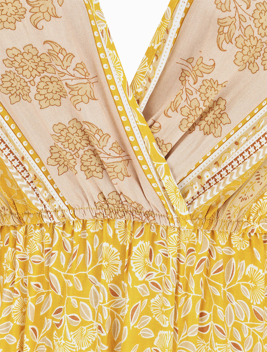 Robe longue à fleurs et manches courtes - Jaune - 3
