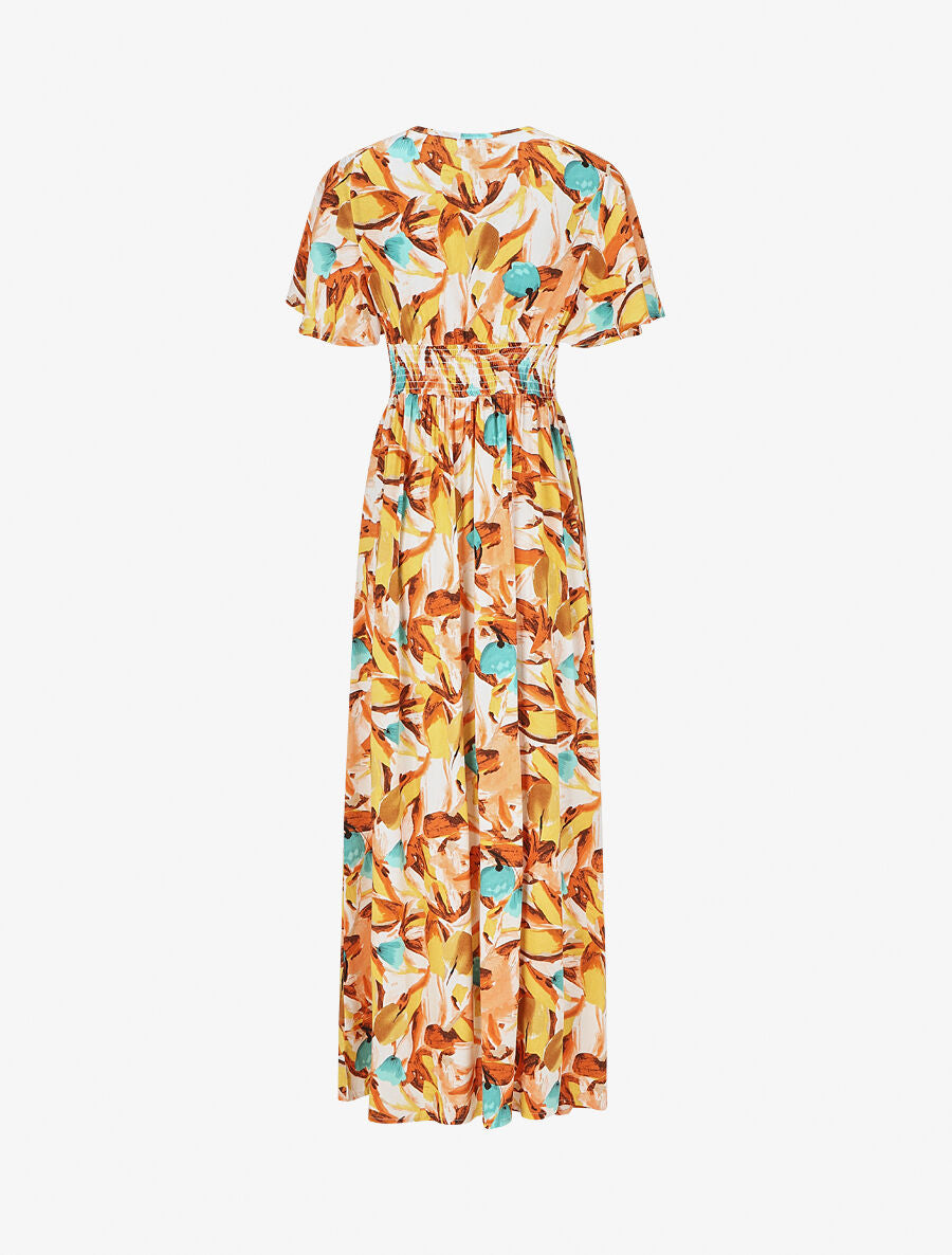 Robe longue fendue à taille élastiquée - Orange - 2