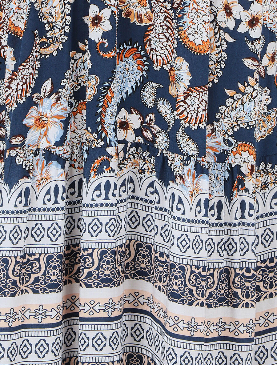 Robe longue imprimé foulard et mosaïque - Marine - 3