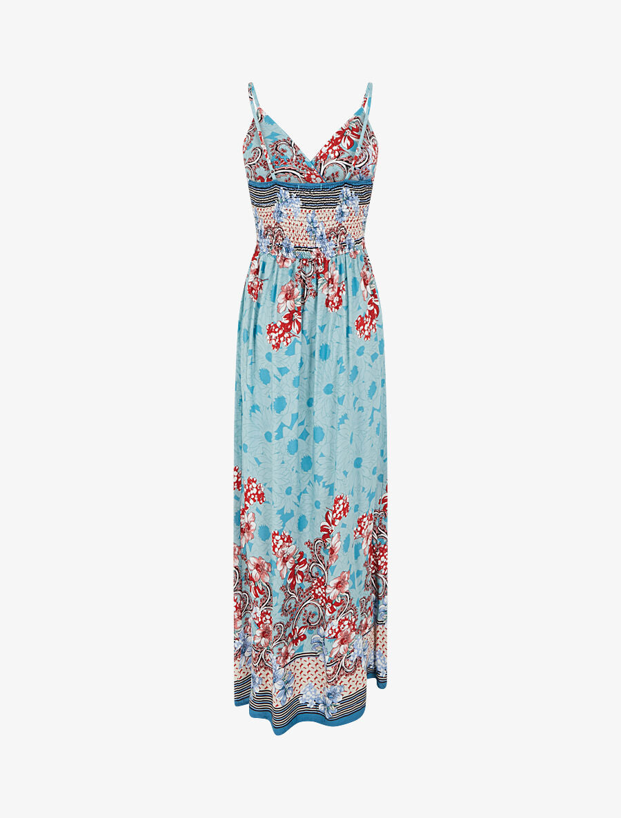 Robe longue empire à bretelles imprimé floral - Bleu ciel - 2
