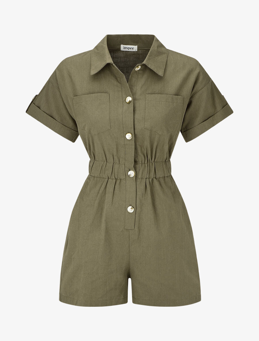 Combishort uni à taille élastiquée - Kaki - 1