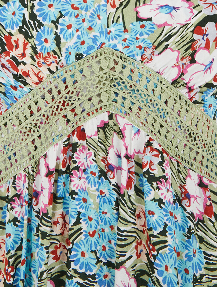 Robe longue fleuri à col V - Vert - 3