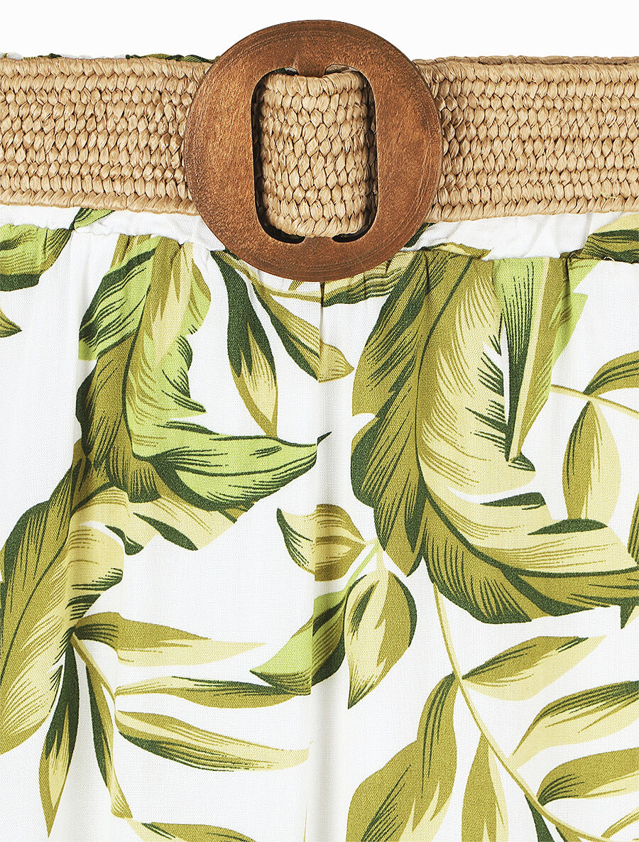 Jupe imprimé feuilles à taille élastiquée - Vert - 3