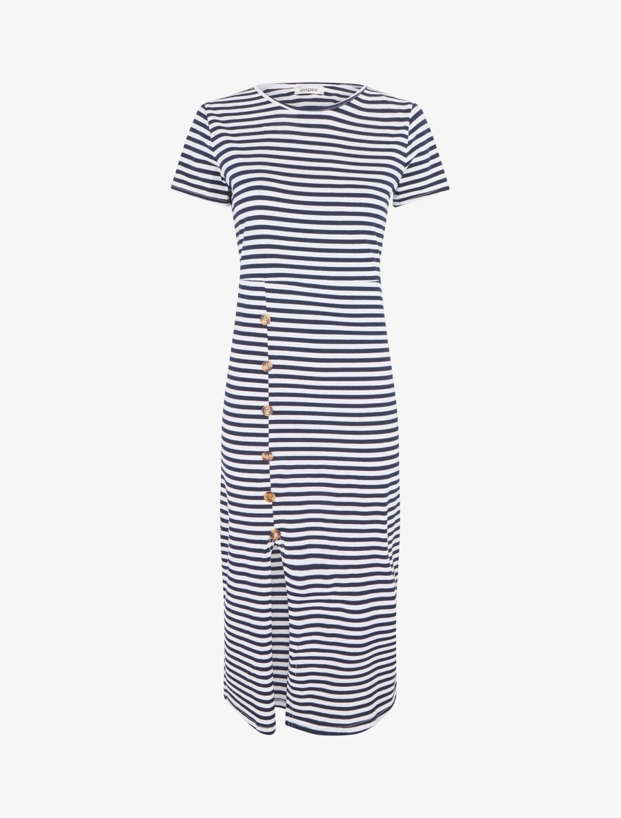 Robe longue fendue style marinière - Bleu nuit - 1