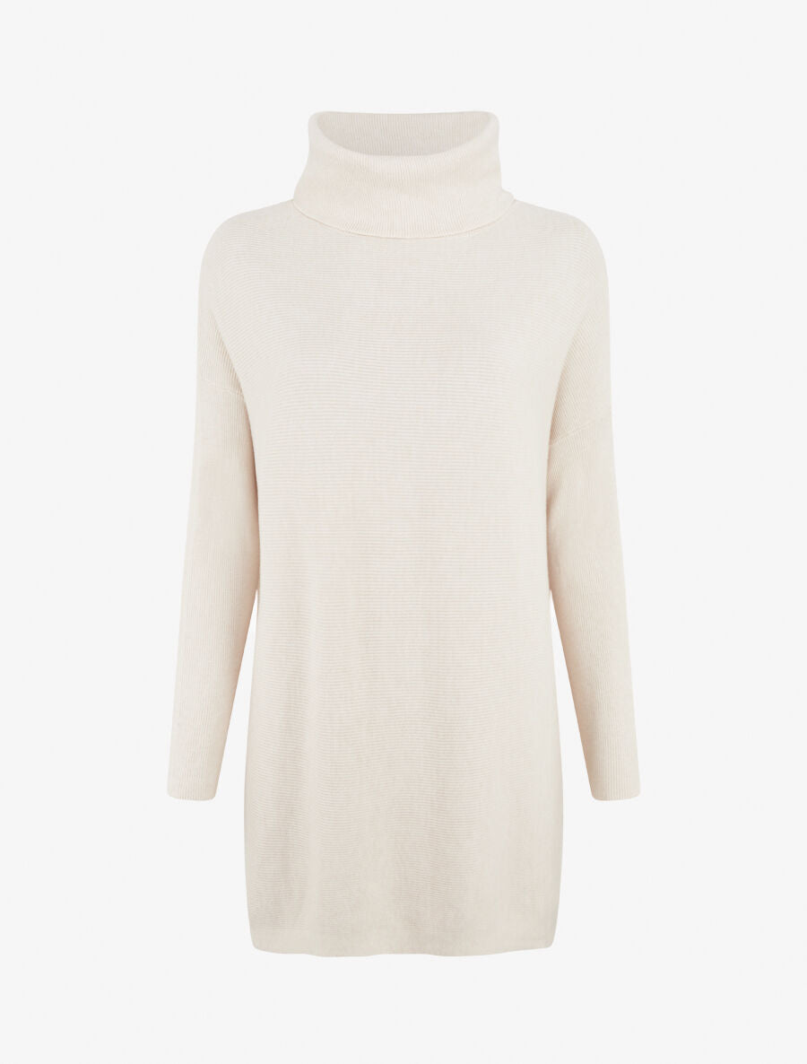 Pull ample col roulé et anneaux - Crème - 1