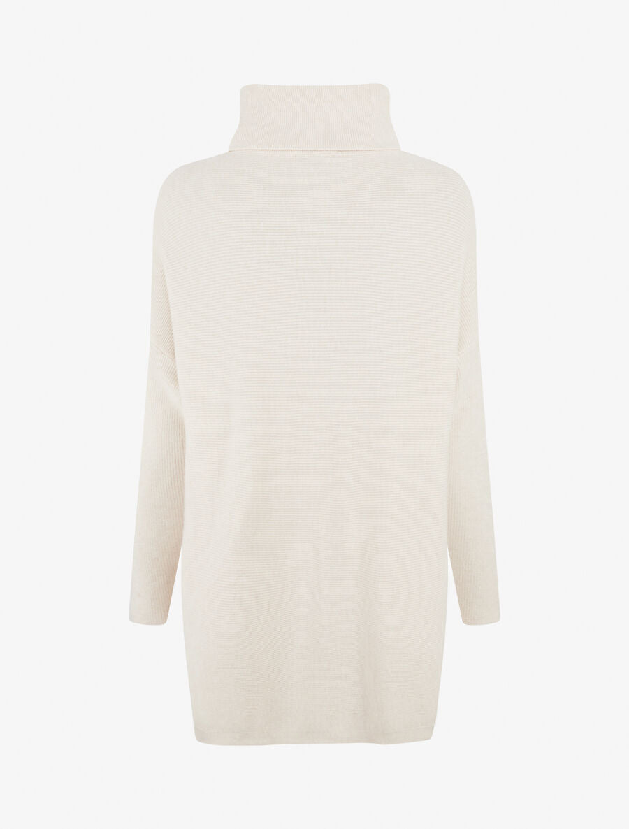 Pull ample col roulé et anneaux - Crème - 2