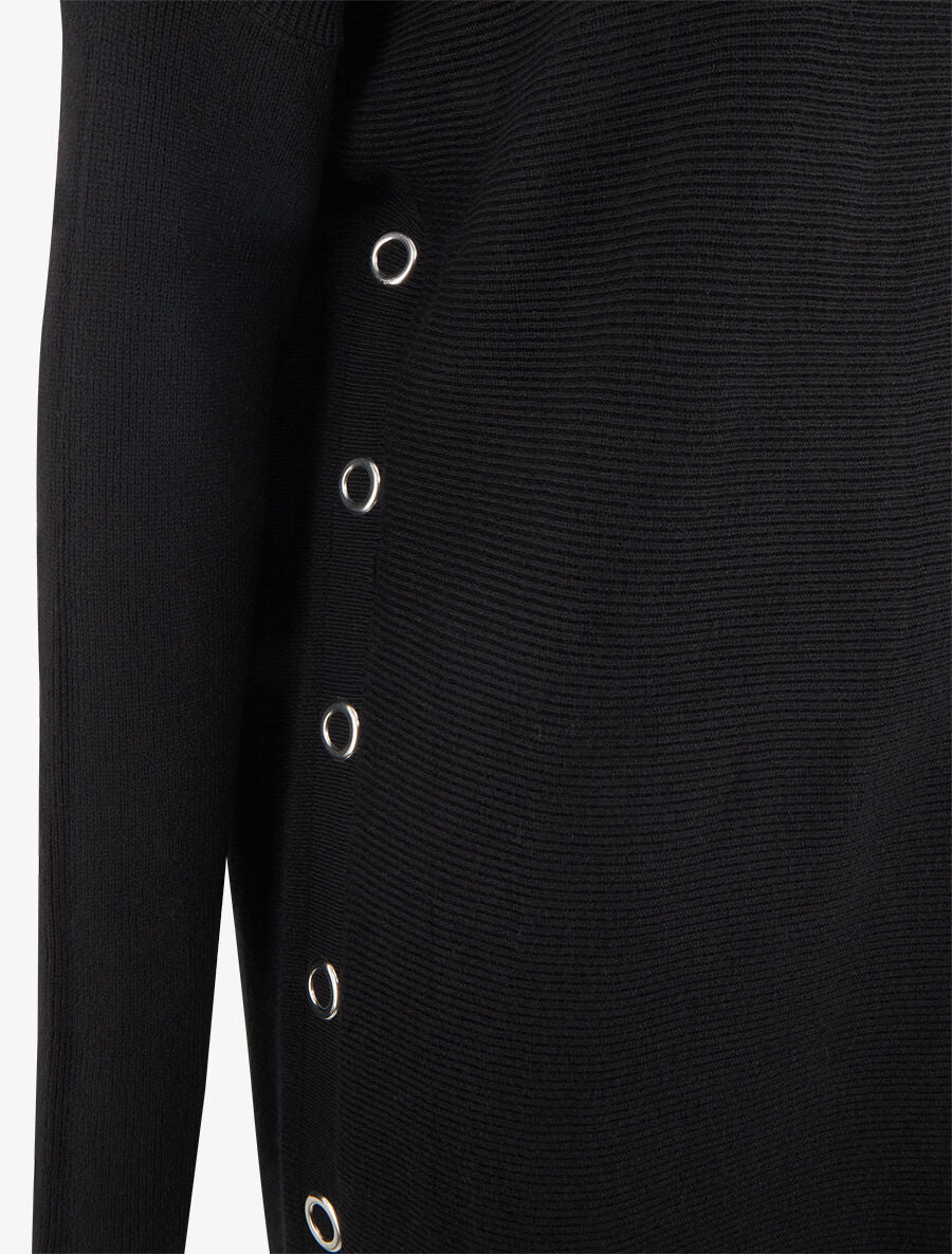 Pull ample col roulé et anneaux - Noir - 3