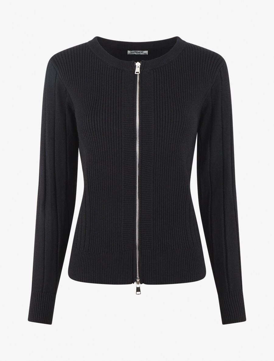 Gilet côtelé ajusté à zip - Noir - 1