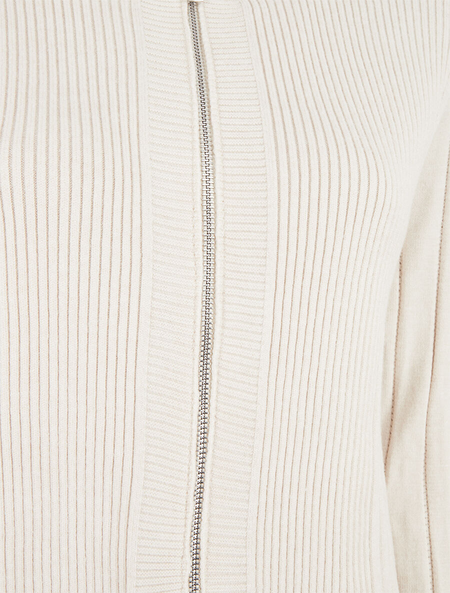 Gilet côtelé ajusté à zip - Crème - 3
