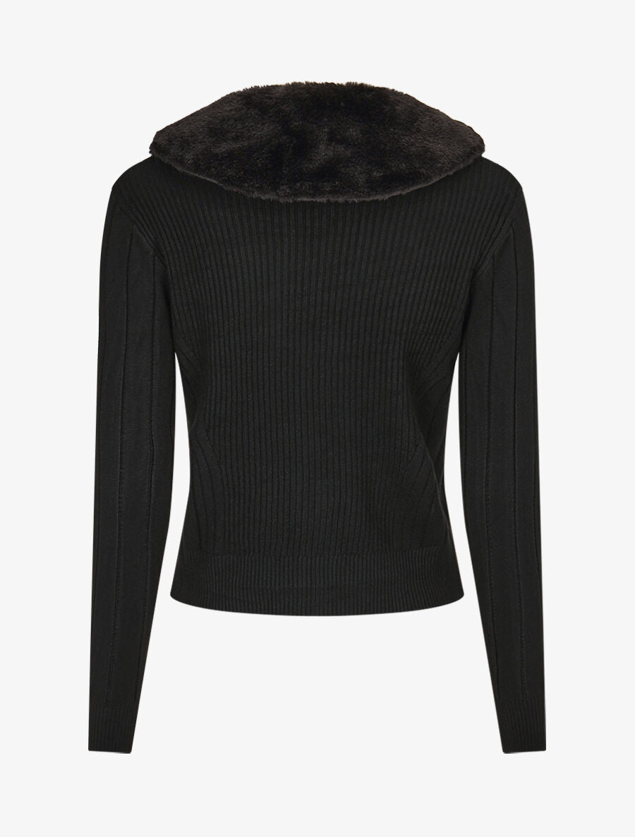 Gilet zippé et col à fourrure synthétique - Noir - 2