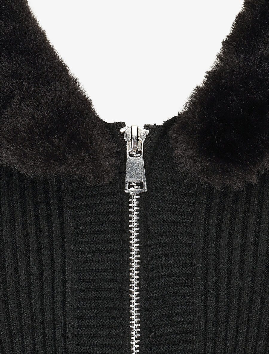 Gilet zippé et col à fourrure synthétique - Noir - 3