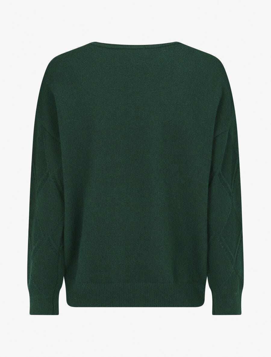Pull uni à bords côtelés - Vert sapin - 2