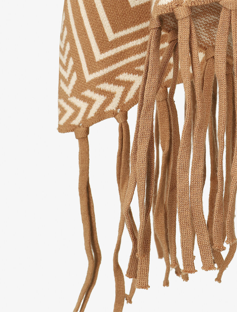 Poncho à imprimé graphique et franges - Camel - 3