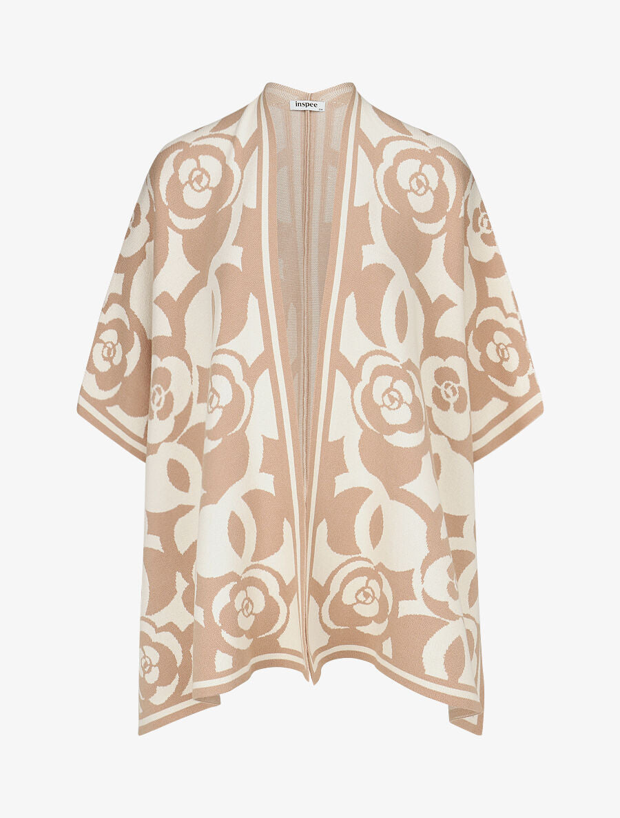 Poncho à imprimé floral - Camel - 4