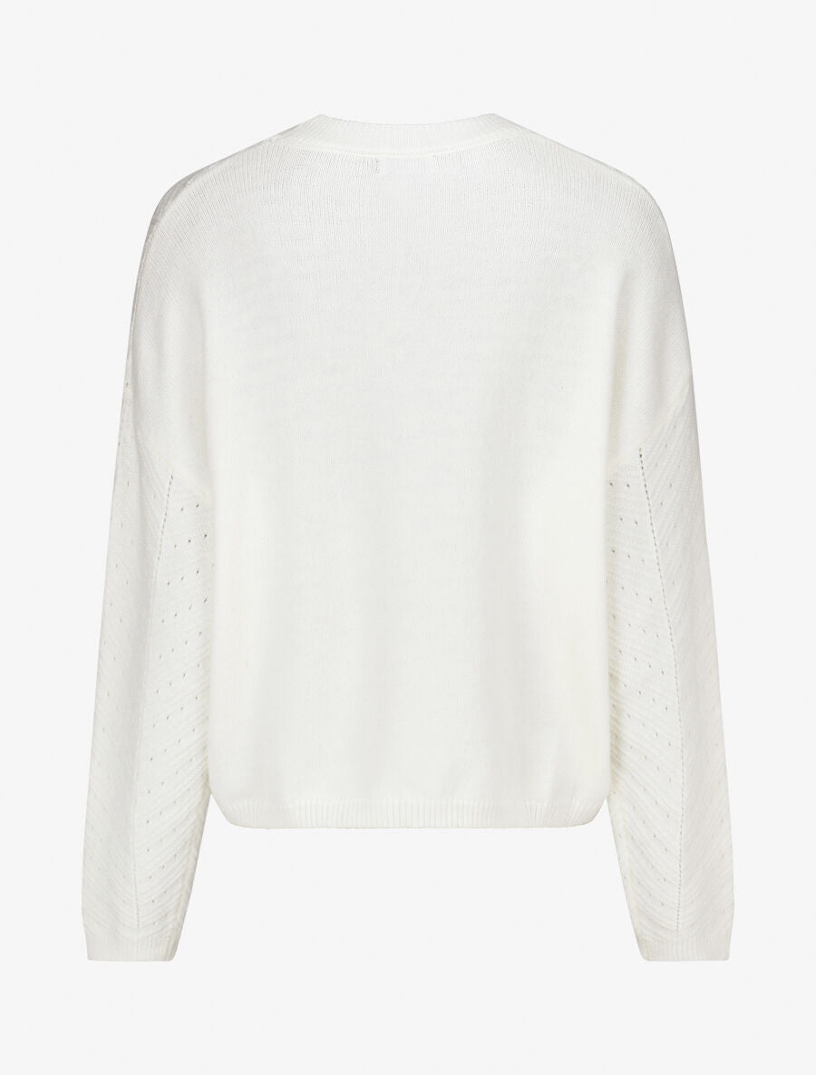 Pull droit uni en maille fantaisie - Blanc - 2