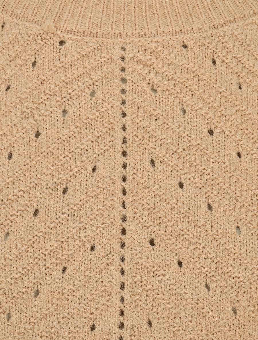 Pull droit uni en maille fantaisie - Taupe - 3