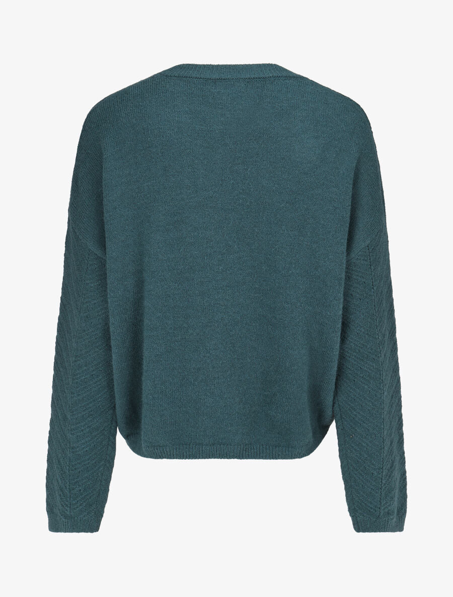 Pull droit uni en maille fantaisie - Bleu canard - 2