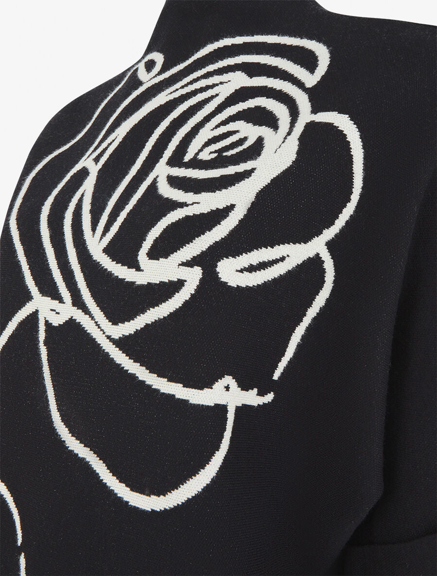 Pull ample manches 3/4 motif rose - Noir - 3